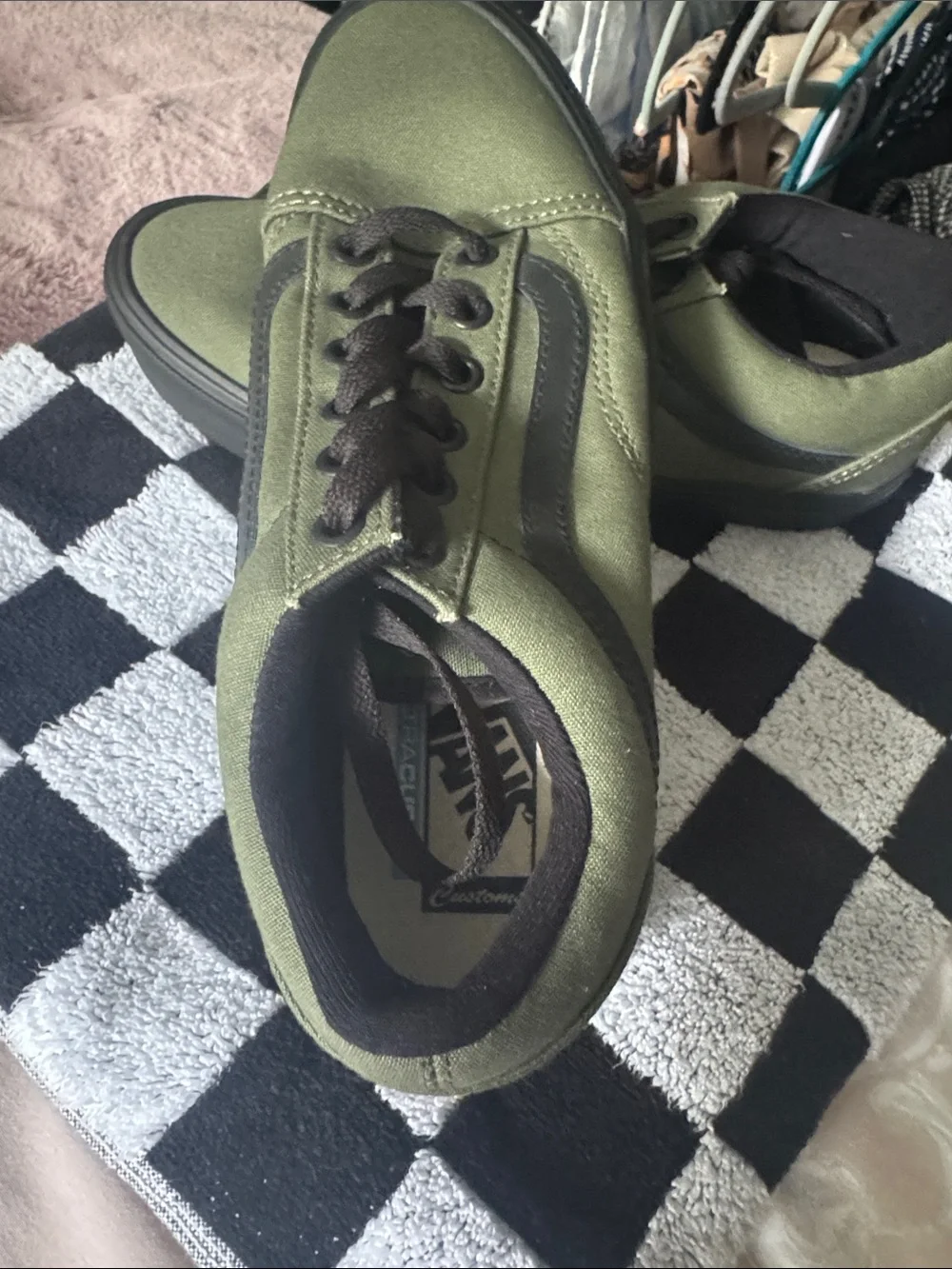 Vans Olive Green Low-Top Canvas Sneakers with Black Accents